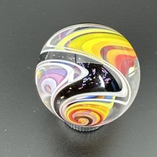 Contemporary Handmade Art Glass Marble 1.16" Bright Multicolor Swirl, Black, MIB