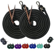 Majestic Ally 14' Pack of 2 Training Lead Rope with Leather Popper for Horses