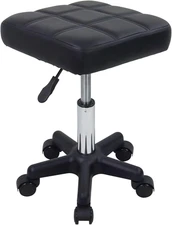 Square Swivel Stool with Wheels PU Leather Rolling Stool Height Adjustable for S