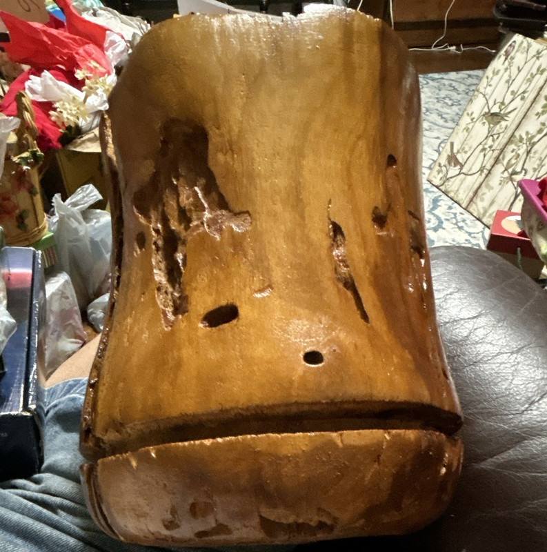Large Hand-Carved Burlwood Candle Holder or Planter !  8” x 6.5” GUC