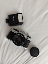 Canon AE-1 Vintage SLR Film Camera Black Silver with Lens Cap and Flash