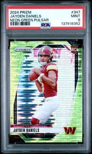 2024 Prizm Jayden Daniels #347 Neon Green Pulsar Rookie Card PSA 9 MINT
