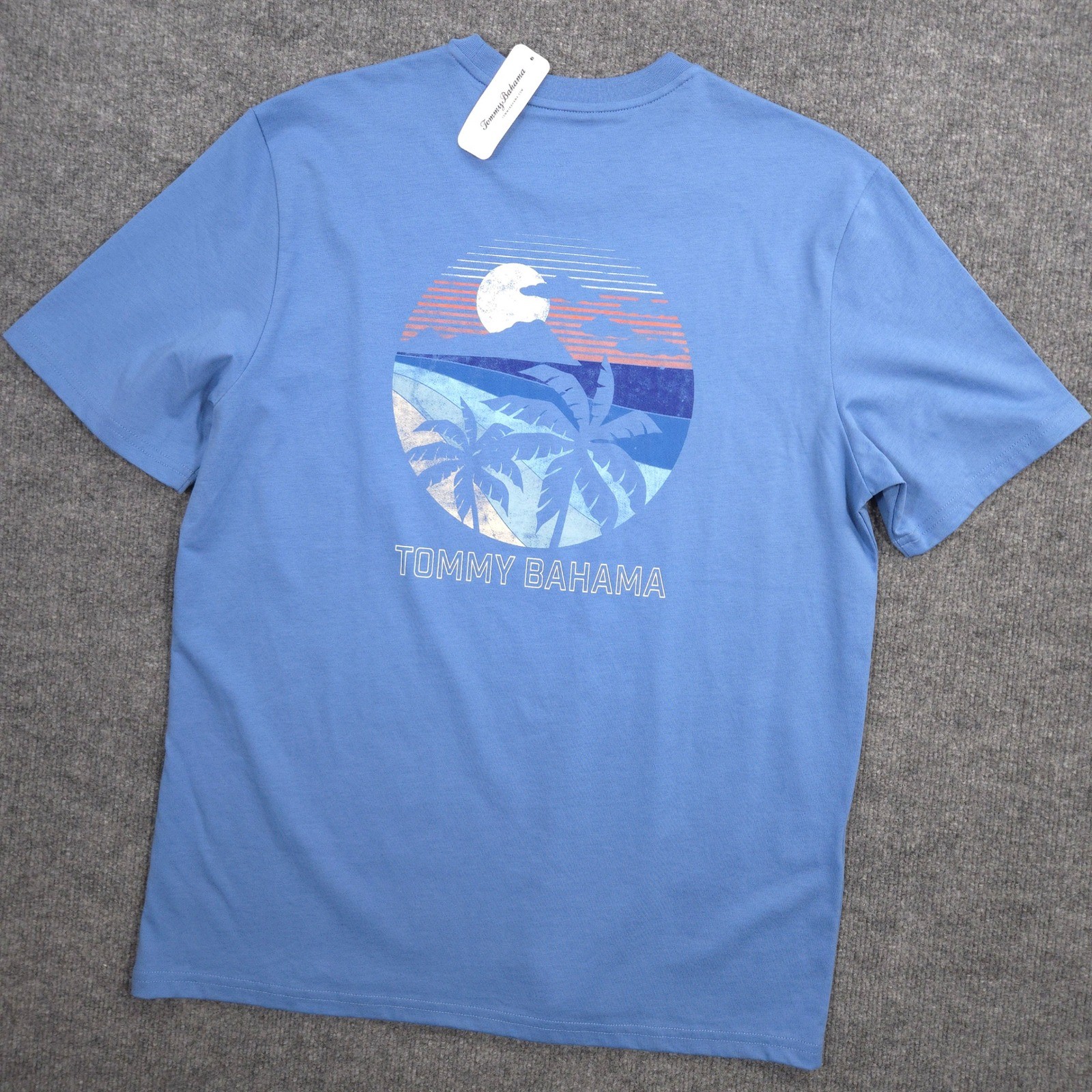 Tommy Bahama T Shirt Mens M Blue Sun Fade Tropical Palm Graphic Short Sleeve NEW
