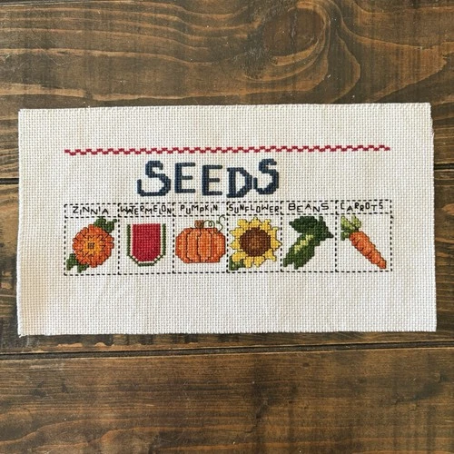 Handmade Completed Counted Cross Stitch Zinnia, Watermelon, Pumpkin, Sunflower