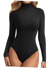 Women's Mock Turtle Neck Long Sleeve Tops Bodysuit Jumpsuit Large Black