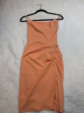 BCBGeneration Women's Ruched Bow Sheath Dress Peach Sleeveless Midi Size S