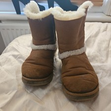 UGG Boots Women 6.5 Brown Leather Mid Calf Shearling Buckle FurTrim Winter Shoes