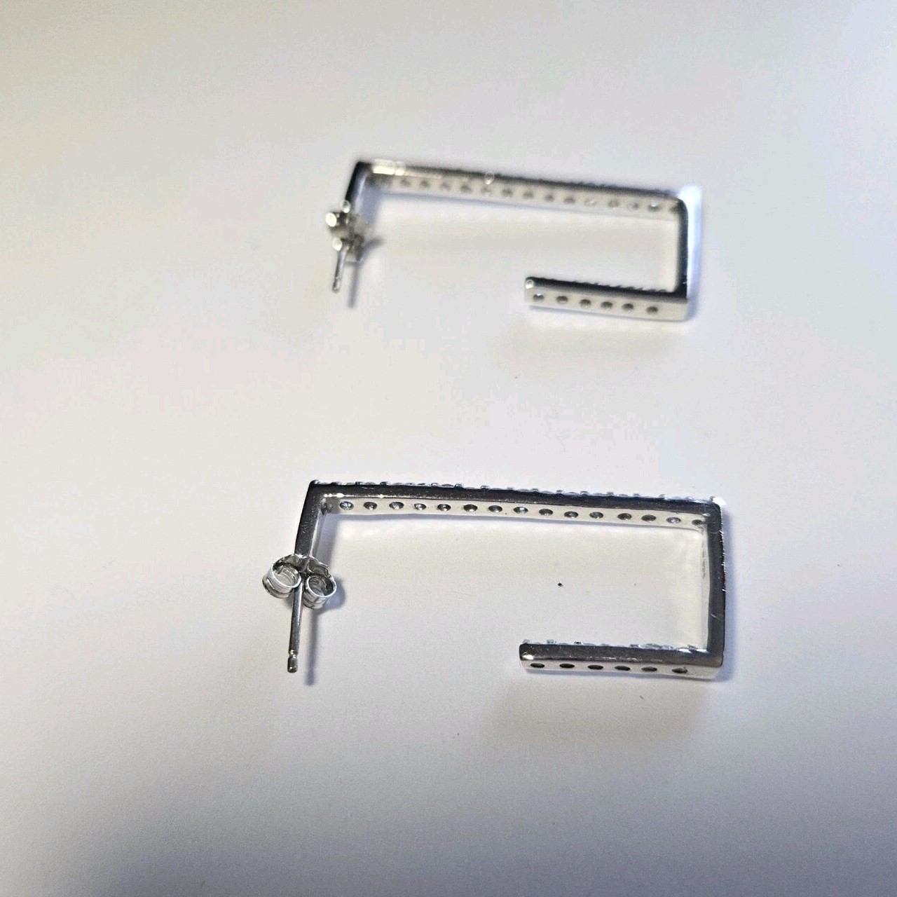 Sterling Silver Rectangular Hoop Clear Rhinestone… - image 9