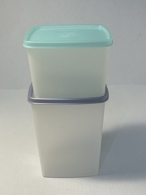 2 Tupperware Containers 310K, 312, 1311 Square  Containers With Blue Lids