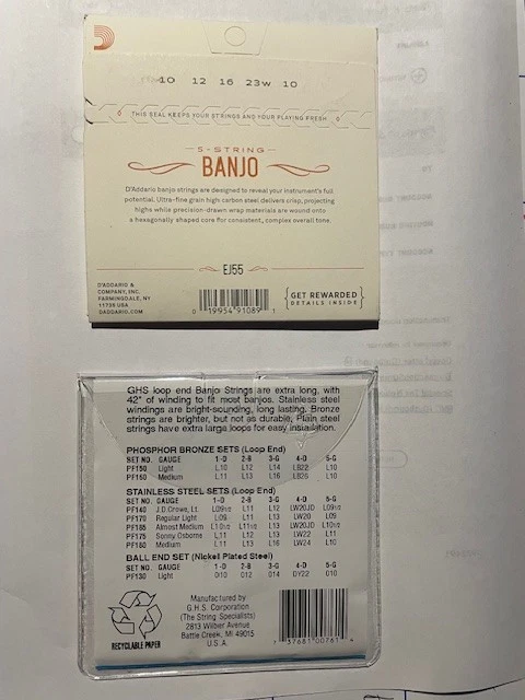 D'Addario & GHS Phosphor Bronze 5-String Banjo Strings - Image 2 of 2