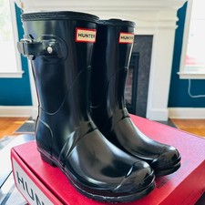 NEW Hunter Original Short Gloss Rain Boots Black Women  s 7 EU 38 WFS1000RGL
