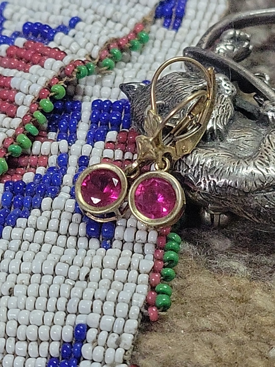 10K GOLD & RUBY LEAVERBACK  DANGLE EARRINGS LAB G… - image 1