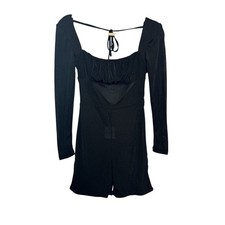 Free People Intimately Long Sleeve Open Back Black Sheer Romper XS NEW