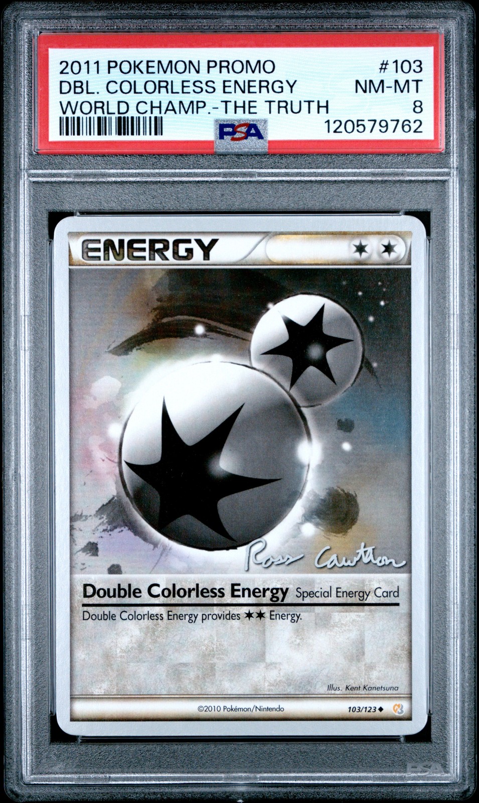 2011 POKEMON WORLD CHAMPIONSHIPS PROMO THE TRUTH DOUBLE COLORLESS ENERGY PSA 8