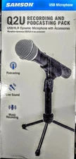 Samson Q2U Recording and Podcasting Pack USB/XLR Dynamic Microphone /accessories