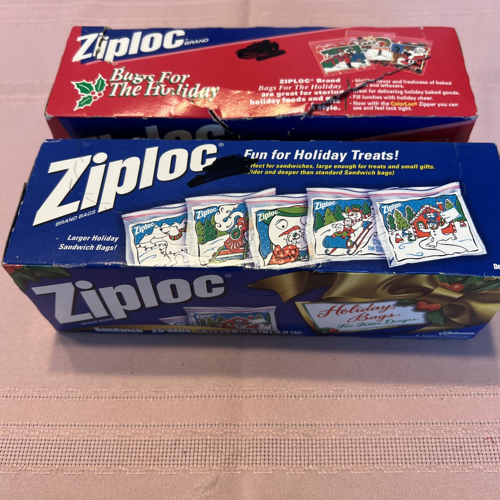 2 Ziploc Holiday Edition Sandwich Christmas Bags 1998 / 2001 1-sealed 1-open