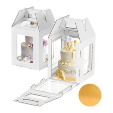 Yeplan 2 Packs Tall Cake Boxes with Board,10x10x12 Inches Large Tiered Carriers