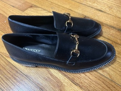 Lisa Vicky Zany-V Size 7.5 Black sheep Napa Slip On Shoes With Gold Accent