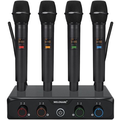 4-Channel Wireless Microphone System, UHF Cordless Mic Set w/ 4x10 Frequencies