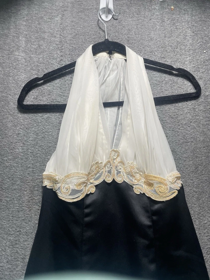 Vintage 90's union made Zum Zum cocktail prom dress black white satin size 7/8 - Image 2 of 4