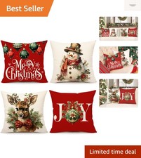 Christmas Pillow Covers 18x18 Set of 4 Red White Farmhouse Xmas Decorations S...