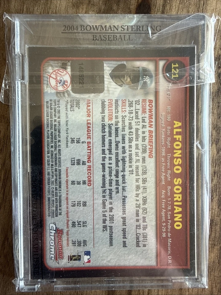 2004 Bowman Sterling Buybacks /49 Альфонсо Сориано (2003 Chrome) Buyback Auto - Изображение 2 из 2