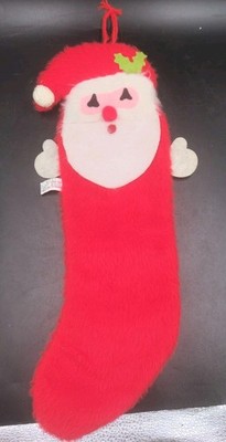 Vintage Christmas Santa Face Felt Faux Fur Stocking 1977 