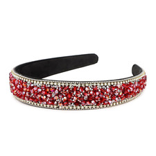 Red Rhinestone Wide Headband for Women Girls - Fancy Sparkly Bling Diamond Beade