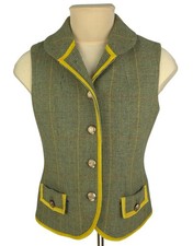 Joules Edina Womens Green Wool Tweed Gilet Waistcoat Vest Size UK 14 / L