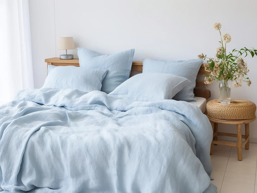 Sky Blue Cotton Duvet Cover Set Soft Zipper Closure Bedding Custom Sizes - Picture 3 of 6