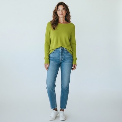 J. Jill Womens Lime Green Boatneck Cotton Blend Sweater Button Cuff Size M