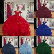 Quinceanera Dresses 3D Flowers Off The Shoulder Sweet 15 16 Party Ball Gowns