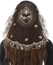 Catholic Veils for Women - Mass Chapel Veils with Sacred Heart  Rose Pattern