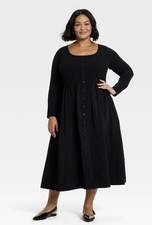 NWOT Women's Plus Long Sleeve Button-Front Maxi Dress - Ava & Viv Black 2X