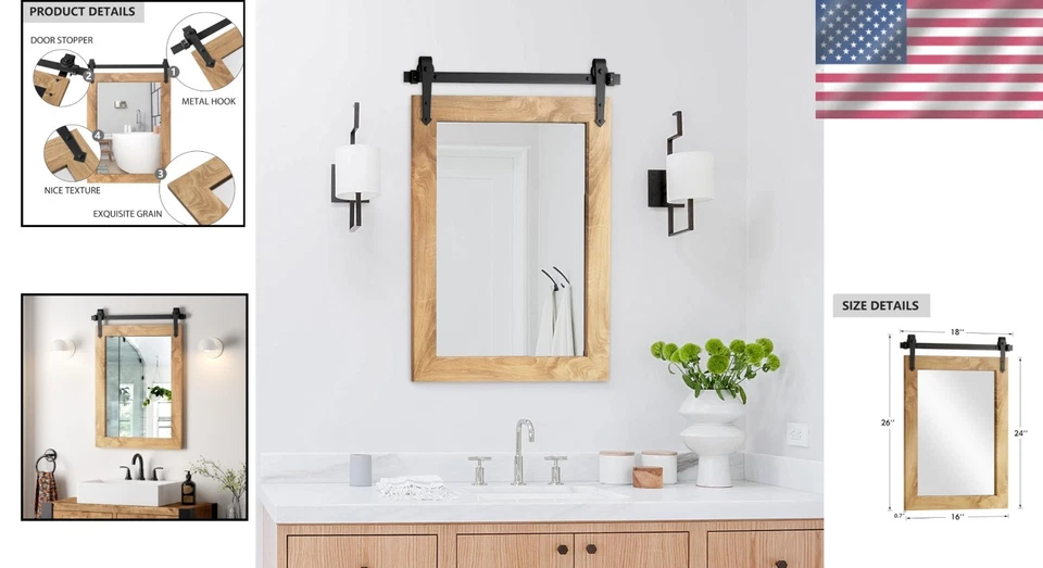 Rustic Wood Framed Mirror 18"x24" Farmhouse Decor - Image 2 of 4