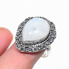 Natural Moonstone Gemstone 925 Sterling Silver Jewelry Ring Size 9 US