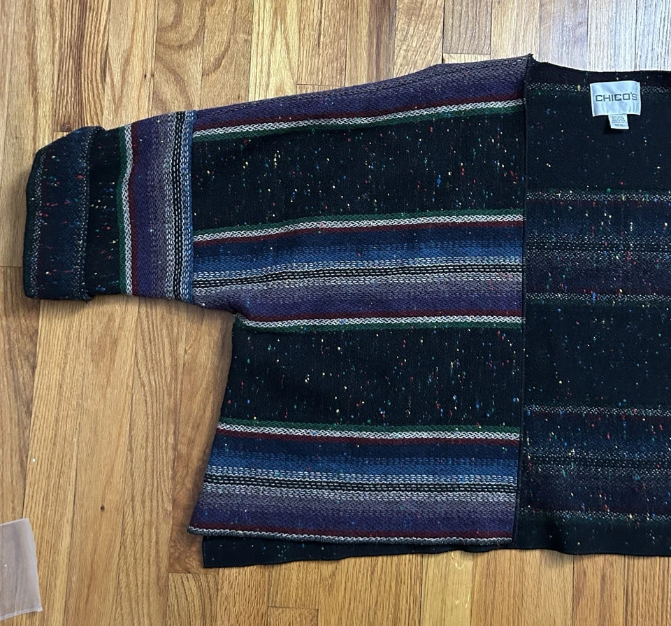 Cárdigan manta a rayas de lana talla M/L Chico's Cape Western Serape EE. UU. Foto 4 de 4