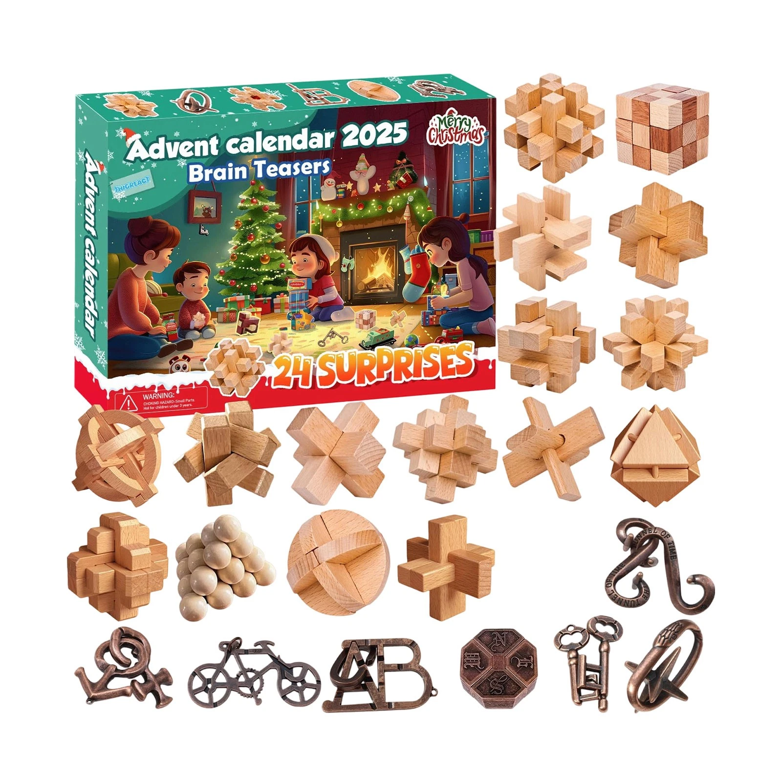 Countdown Brain Teasers Toy Lu Ban's Lock Advent Calendar 24 Days 3D Blind Boxes