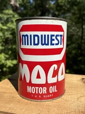 Vintage 1 Qt Midwest Moco Motor Oil Gas Service Station Tin Can Empty