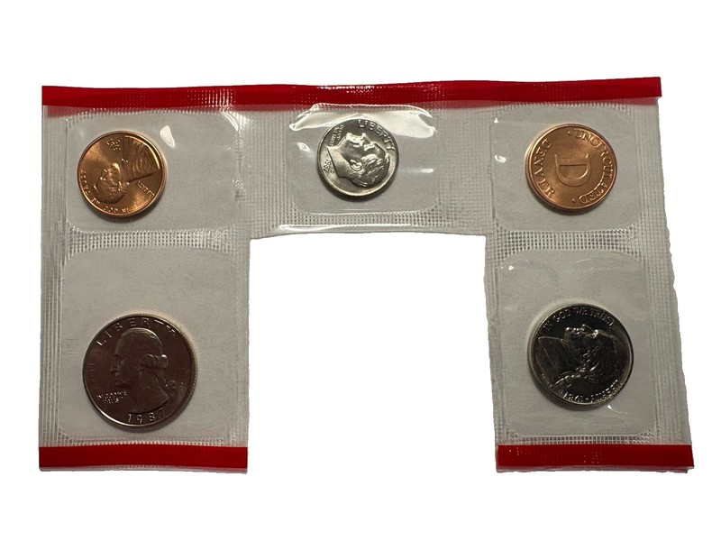 1987 D Uncirculated Mint Coins 25, 10,5,2 Cent Coins and Mint Marker