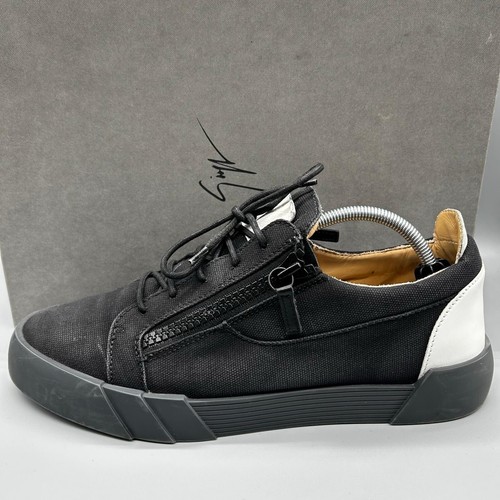 Guiseppe Zanotti The Shark Black Canvas Mens UK 10.5 Trainer Shoes Sneakers - Picture 6 of 9