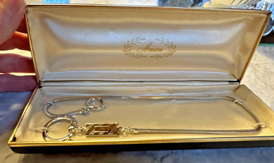 Vintage Anson Watch Fob Silver Tone Chain and Key Ring in Original Box