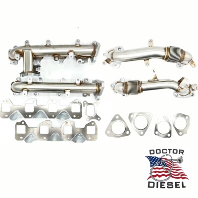 HIGH FLOW Exhaust Manifold & Up Pipes For 17-25 Chevy GMC 6.6 Duramax Diesel L5P