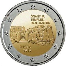 2016 Malta € 2 Euro Uncirculated UNC Coin "World Heritage: Ggantija Temples"