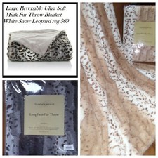 Reversible Ultra Soft Mink Fur Throw Blanket White / Gray Snow Leopard reg 69