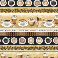 For The Love Of Coffee Coffee Bar Stripe Cotton Fabric
