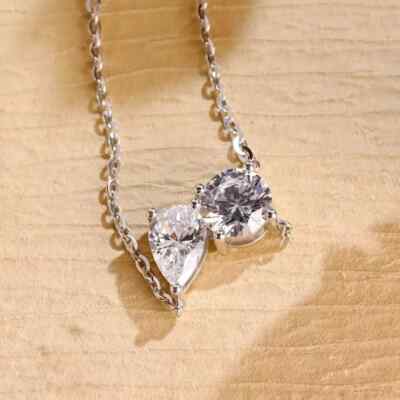 Tester Moissanite Round Cut 18'' Two Stone Wedding Ring 14K White Gold Plated