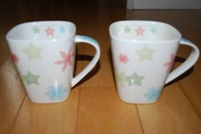 2005 STARBUCKS Collectible Square Snowflake Stars Coffee Mug HOLIDAY Lot of 2