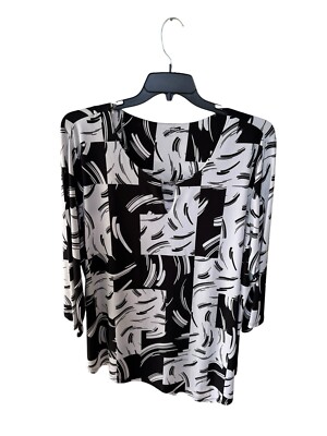 Alison Dale Women's Plus Size 3X Blouse, Black and White Abstract Print. NWT