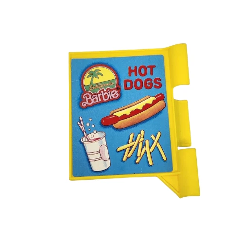 VINTAGE 1987 MATTEL BARBIE HOT DOG STAND PLAYSET REPLACEMENT YELLOW SIGN